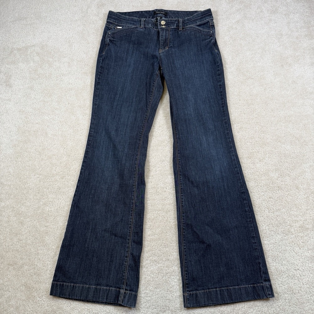 White House Black Market Blanc Trouser Leg Jeans Womens 10 Blue Embellished